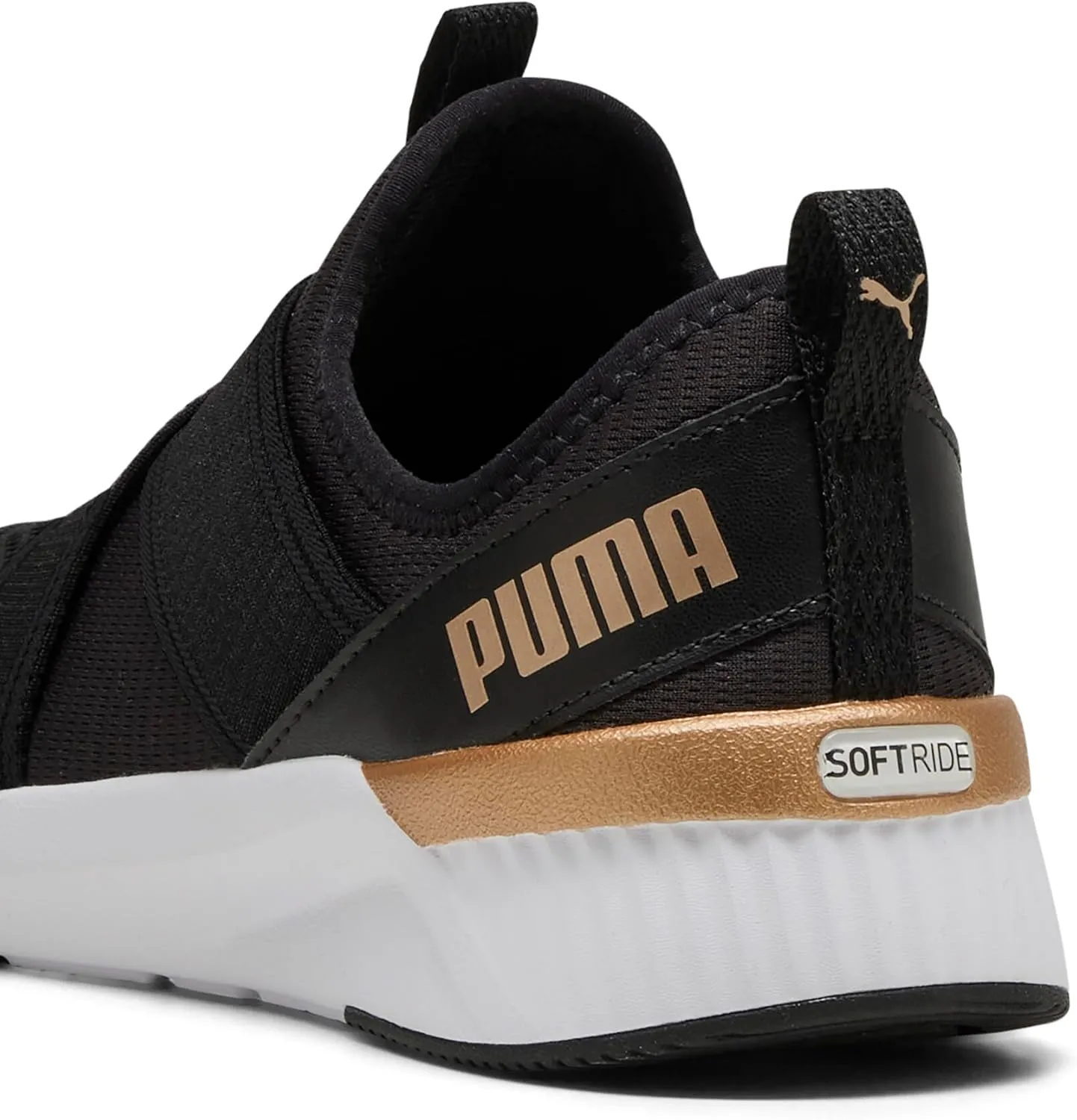 PUMA Women's Softride Harli Slip On Training Shoes, Black-White-Gold, 7.5