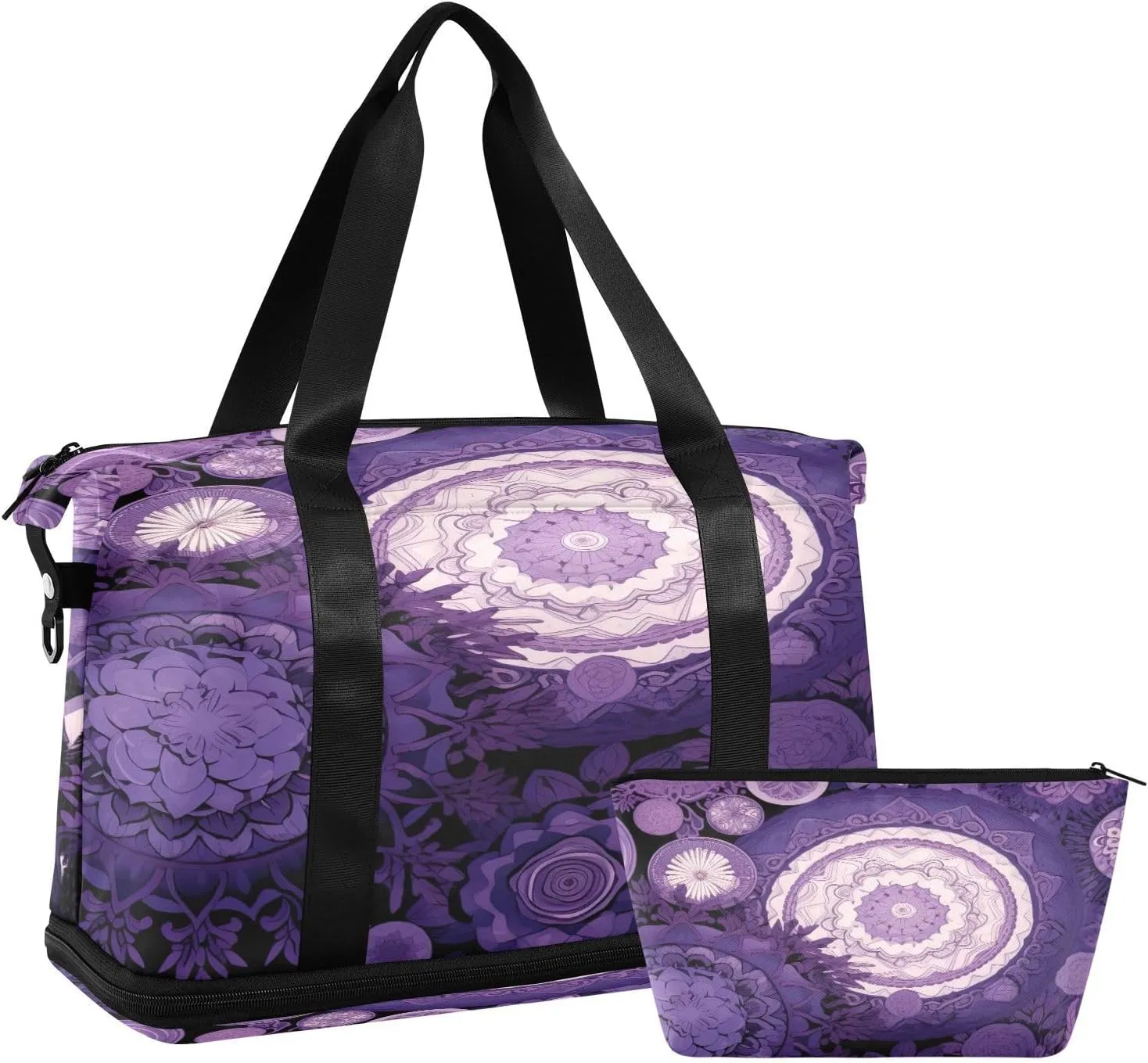 Purple Circular Designs Duffel Bag Lightweight Carry On Gym Bags for Travel and Weekends, Versatile Overnight Bag with Shoe Compartment
