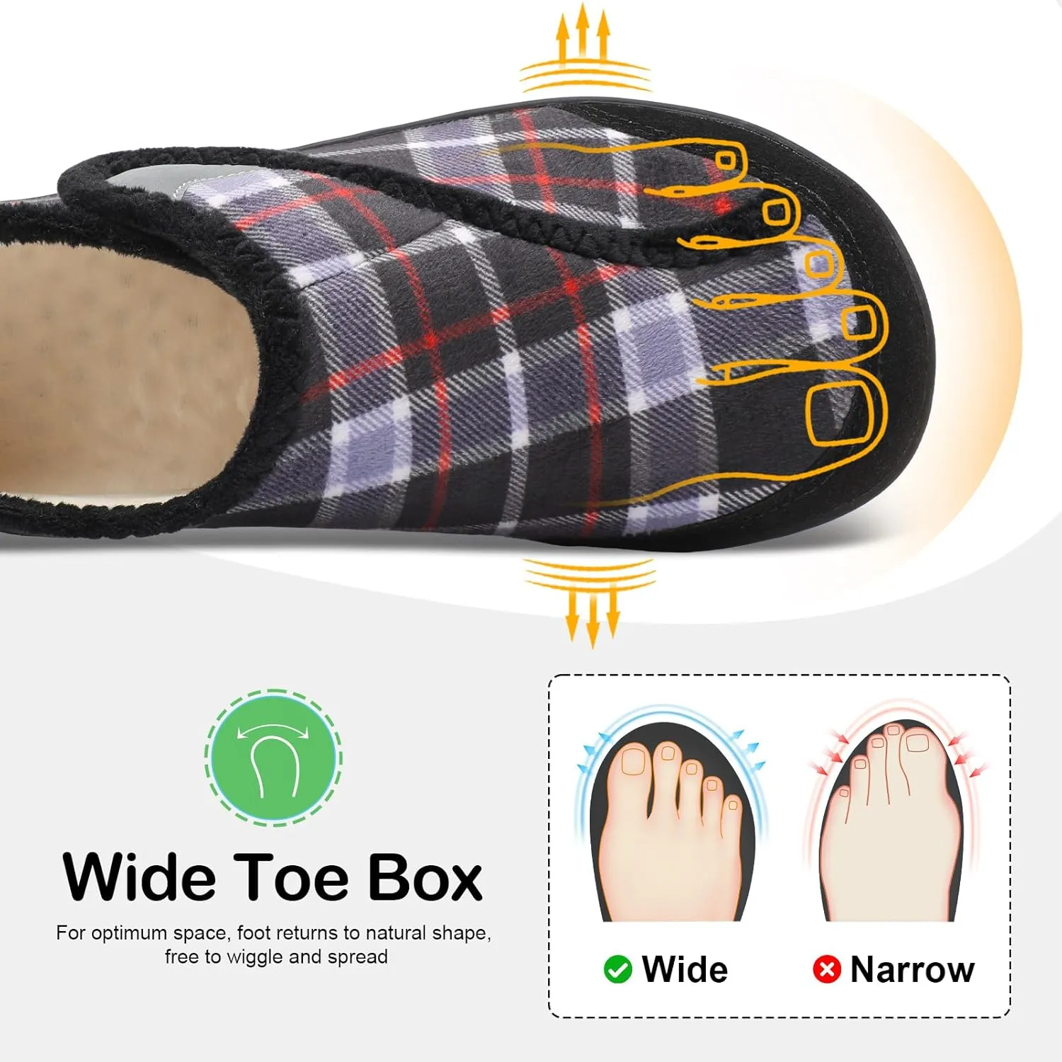 QFH Cozy Slippers for Women & Men - Wide, Diabetic, Barefoot Walking Shoes - Non-Slip, Soft Lining, Comfy House Shoes