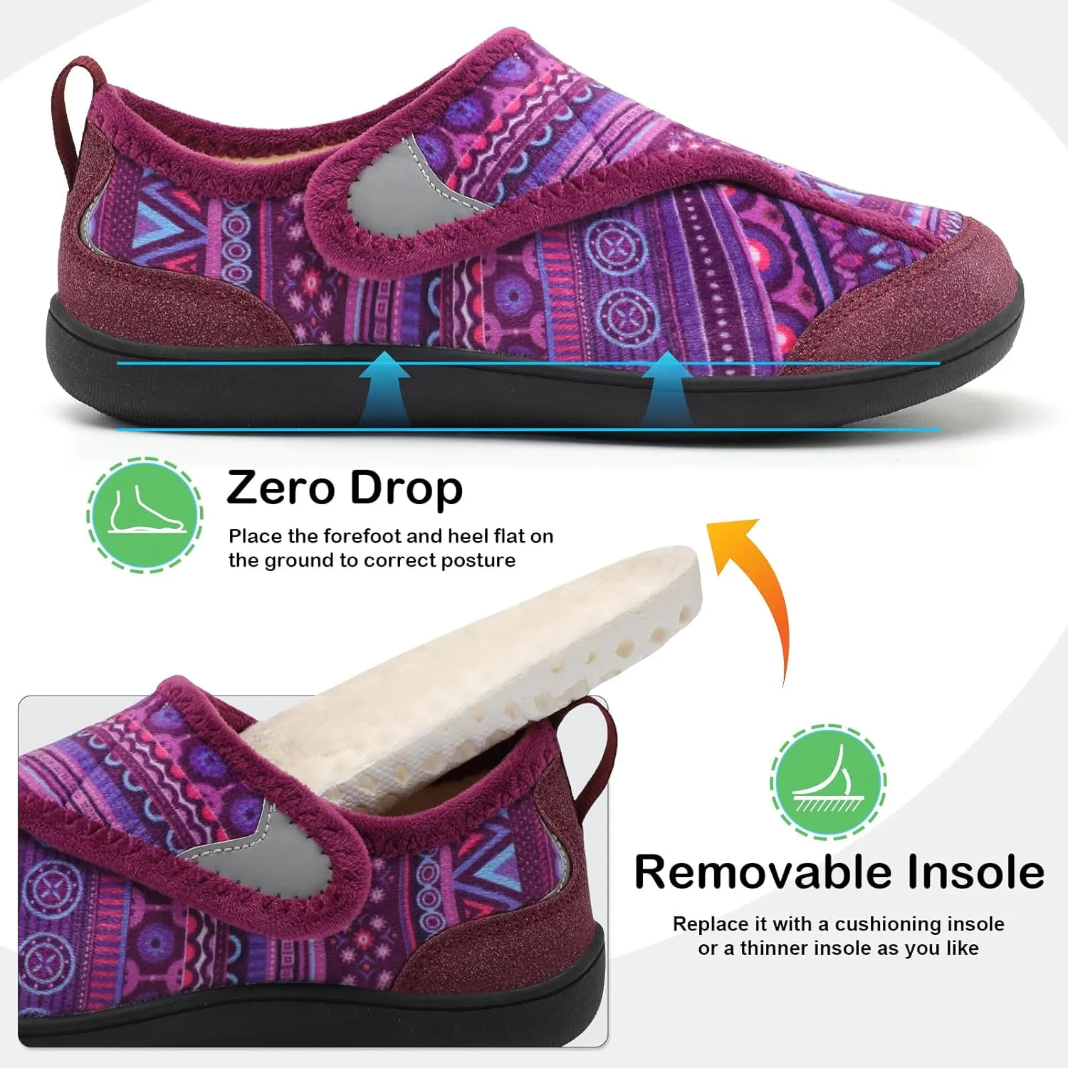 QFH Cozy Slippers for Women & Men - Wide, Diabetic, Barefoot Walking Shoes - Non-Slip, Soft Lining, Comfy House Shoes