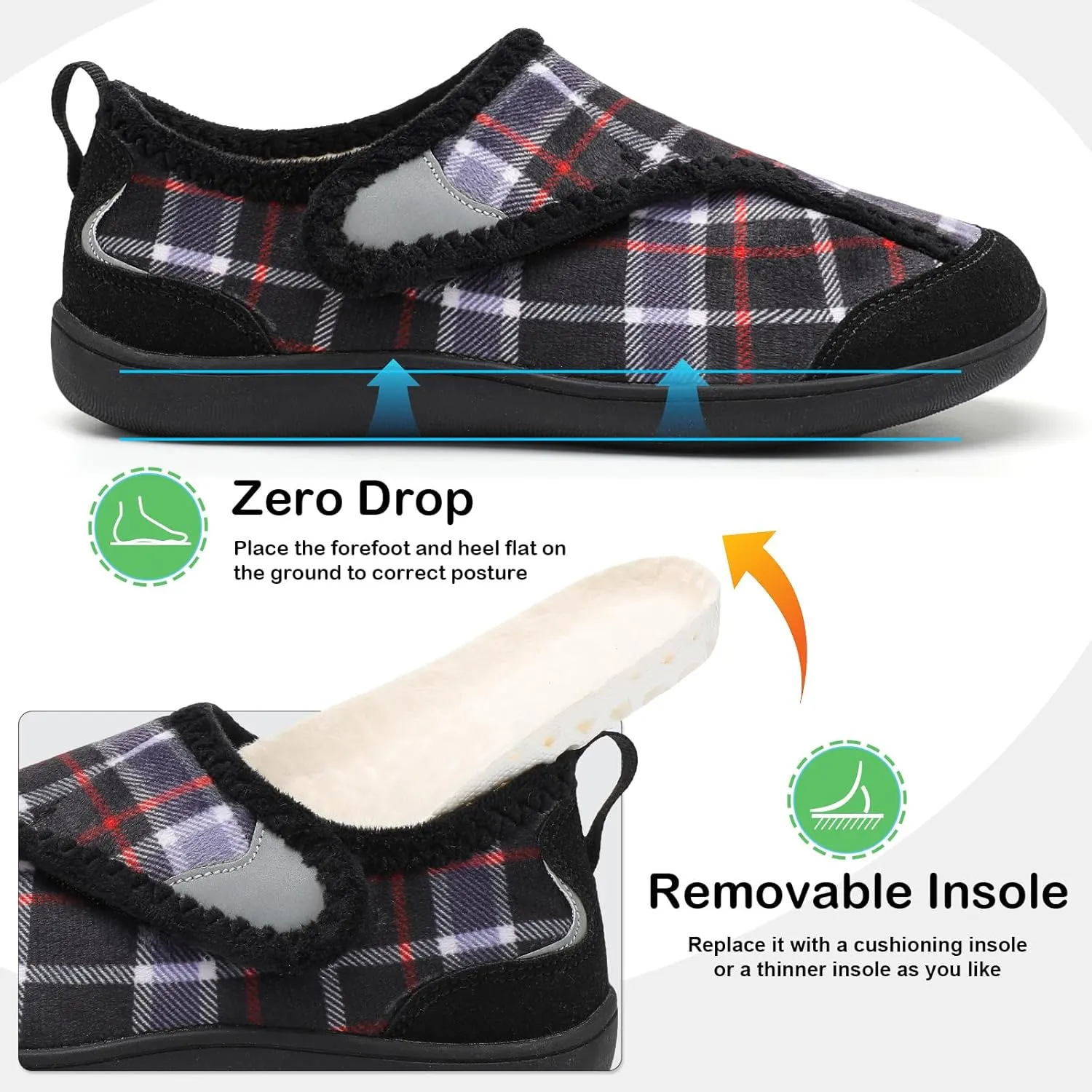 QFH Cozy Slippers for Women & Men - Wide, Diabetic, Barefoot Walking Shoes - Non-Slip, Soft Lining, Comfy House Shoes
