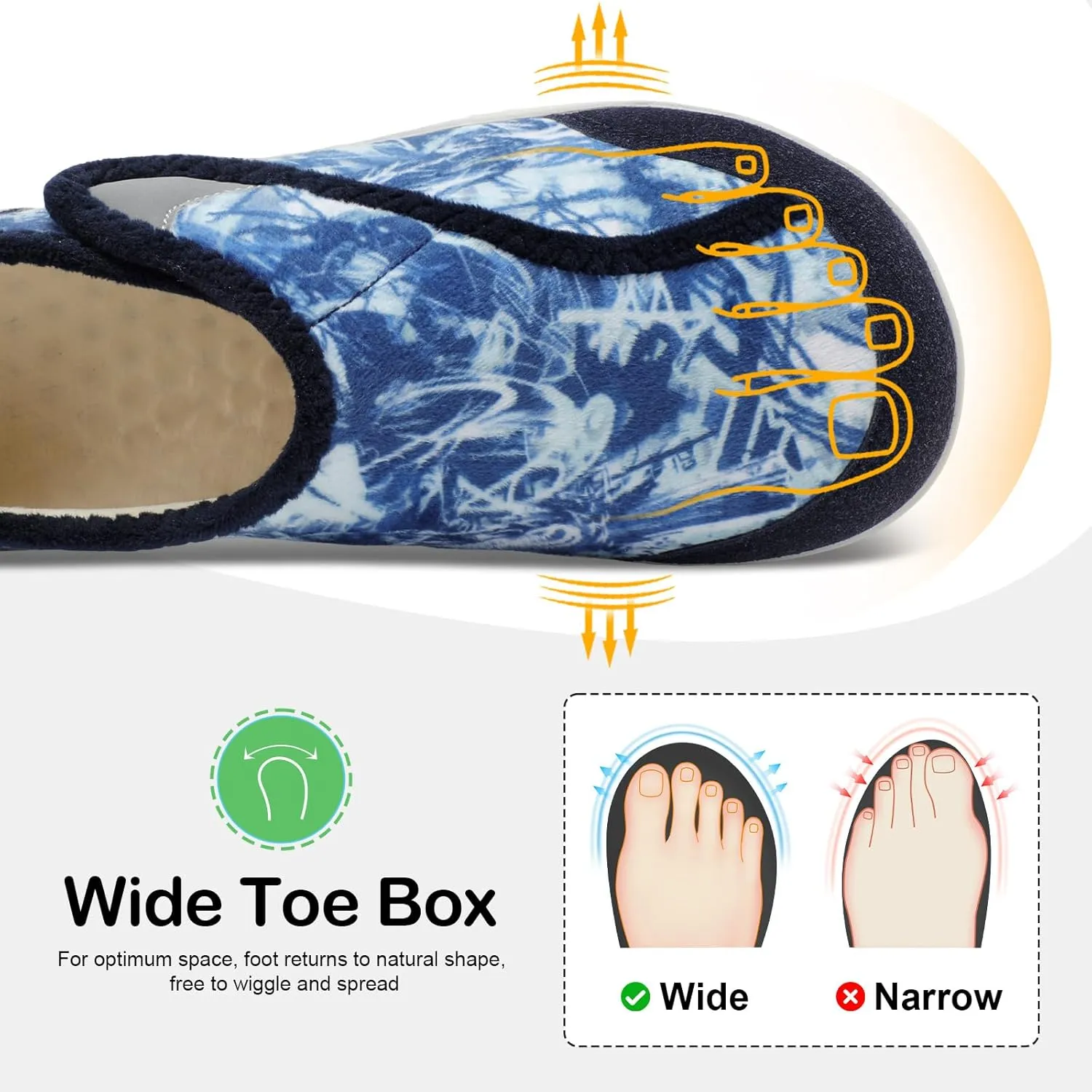 QFH Cozy Slippers for Women & Men - Wide, Diabetic, Barefoot Walking Shoes - Non-Slip, Soft Lining, Comfy House Shoes