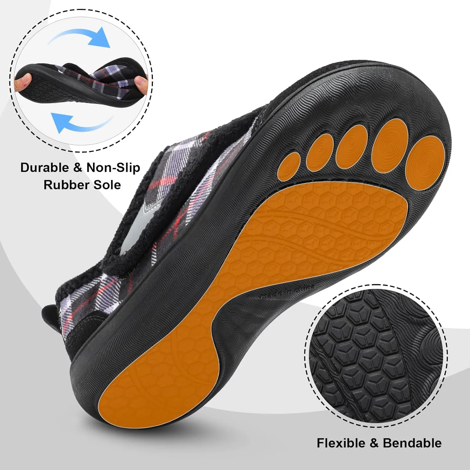 QFH Cozy Slippers for Women & Men - Wide, Diabetic, Barefoot Walking Shoes - Non-Slip, Soft Lining, Comfy House Shoes