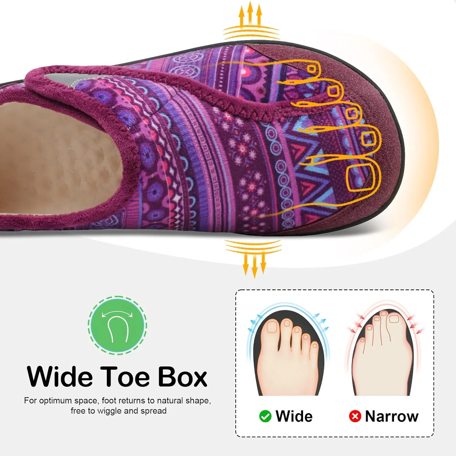 QFH Cozy Slippers for Women & Men - Wide, Diabetic, Barefoot Walking Shoes - Non-Slip, Soft Lining, Comfy House Shoes