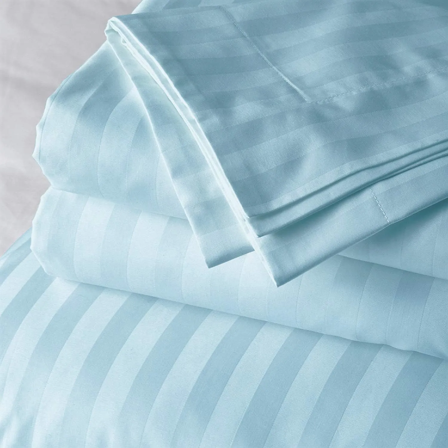 Queen Size Aqua Blue Striped Bed Sheet Set - 800 TC Egyptian Cotton Bedding - Upto 18 Inch Deep Pocket of Cotton Sheets - 6 Piece Premium Sheet Set Cotton
