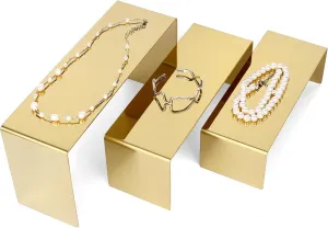 QWORK Gold Purse Display Stand Set of 3 - Stainless Steel Perfume Countertop Risers, Versatile Use for Jewelry, Shoes, and Handbags, Easy Setup, Jewelry Display Riser, Handbag Shoe Jewelry Holder