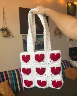 red and white heart tote bag