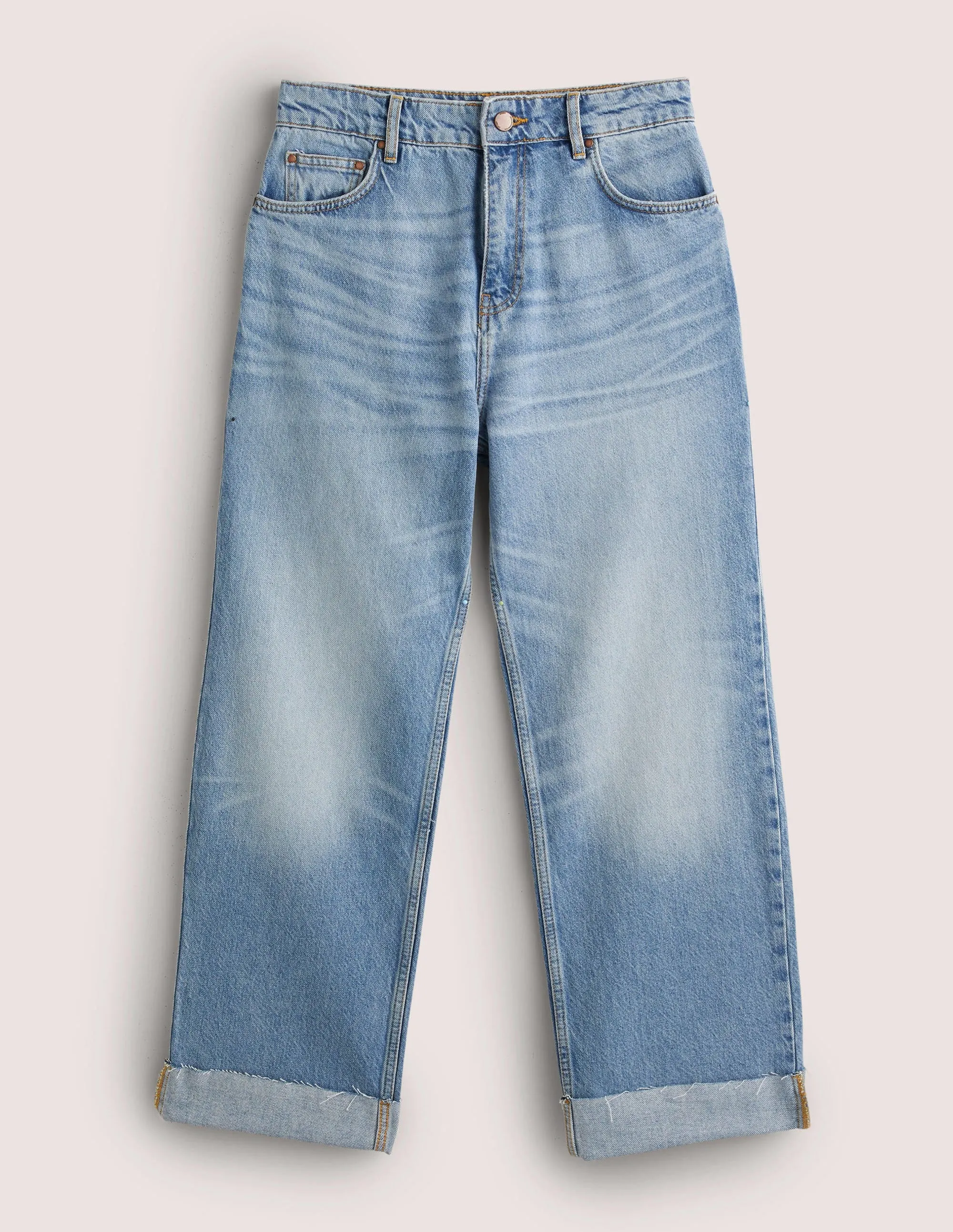 Relaxed Straight Turn Up Jeans-Pale Vintage