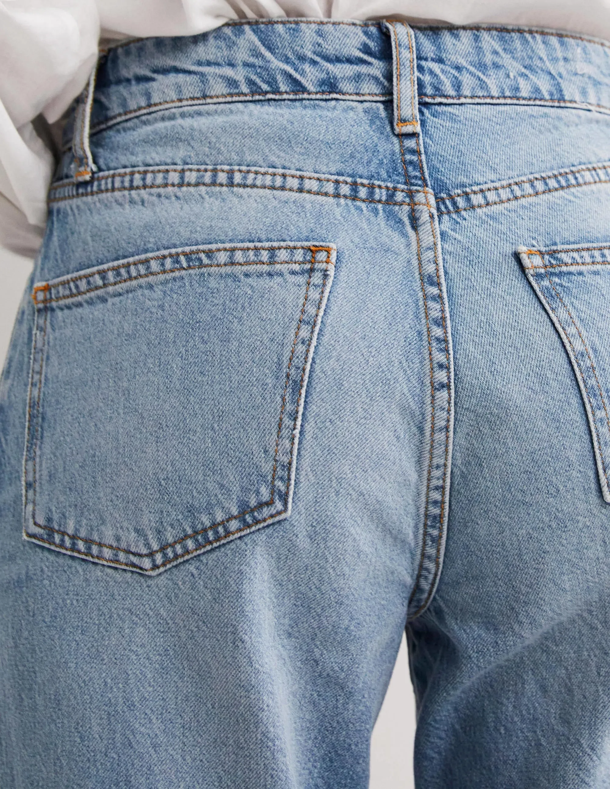 Relaxed Straight Turn Up Jeans-Pale Vintage