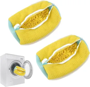 Reusable Shoe Cleaning Bag, Versatile Sneaker Cleaning Laundry Shoe Bag for Washer, Tennis Shoe Washing Bag for Washing Machine, Shoe Washing Machine Bag for Most Shoe Types and Sizes, Yellow (2PCS)