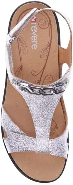 Revere Santa Clara Women’s Sandals - Elegant Leather, Chain-Link Detail, 3-Strap Adjustable Fit, Cushioned Support - Stylish, Lightweight for All Day Walking
