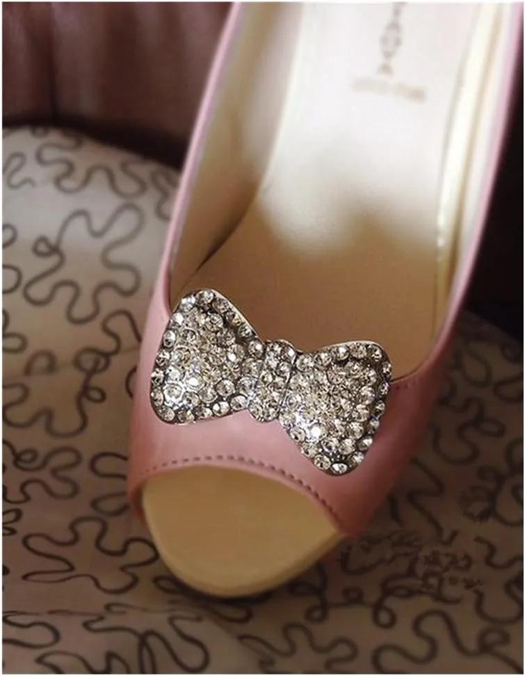 Rhinestone Crystal Pearl Silver Gold Bow Wedding Bridal High Heel Shoe Clips Removable Shoe Charms-2 Pcs