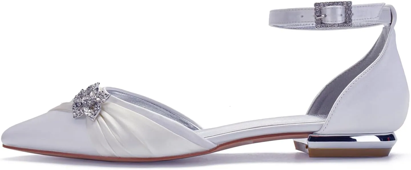 Rhinestones Wedding Shoes for Bride Flats Pointed Toe Flat Bridal Shoes Women Evening Dress Shoes