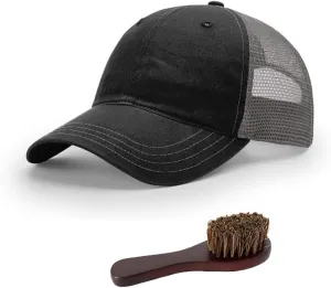 Richardson 111 Garment Washed Trucker Snapback Hat Bundle with THP Hat & Clothing Brush