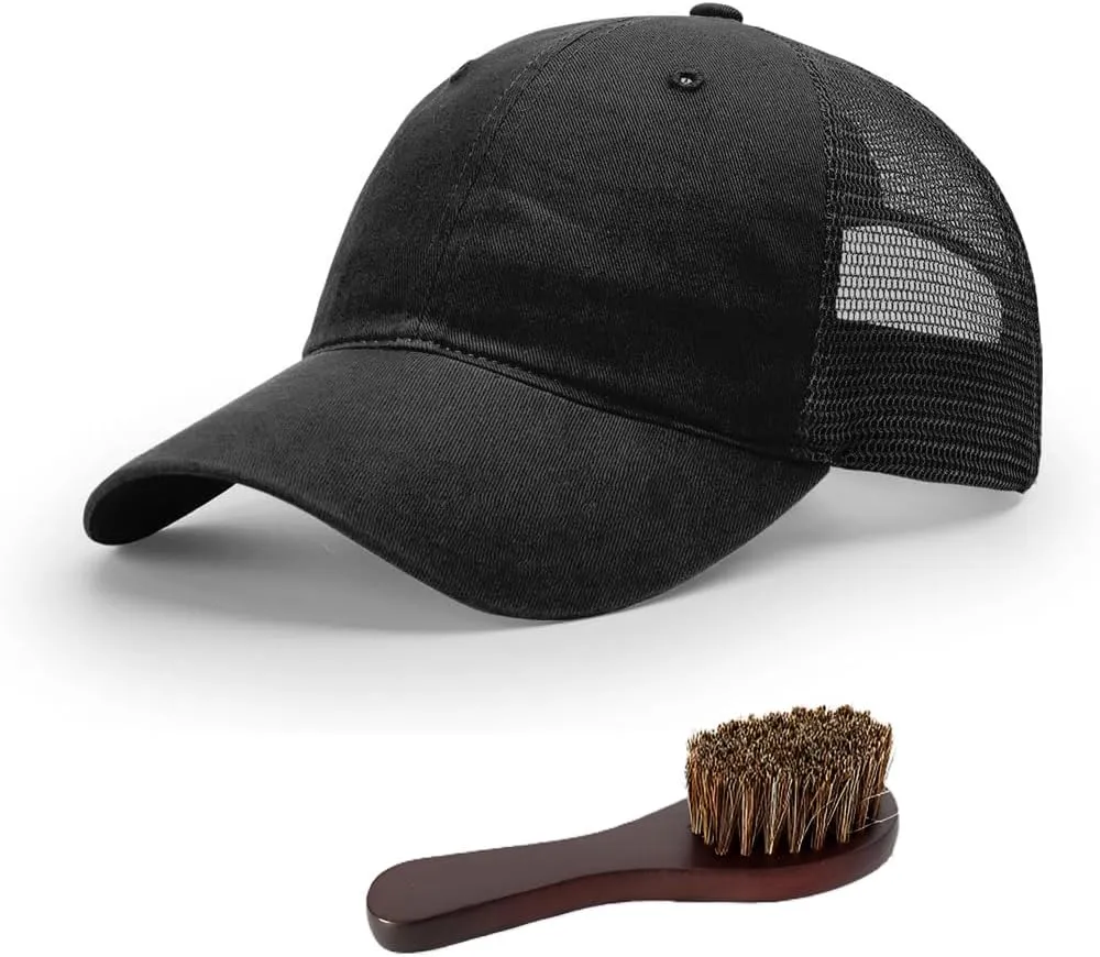 Richardson 111 Garment Washed Trucker Snapback Hat Bundle with THP Hat & Clothing Brush