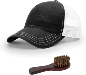 Richardson 111 Garment Washed Trucker Snapback Hat Bundle with THP Hat & Clothing Brush