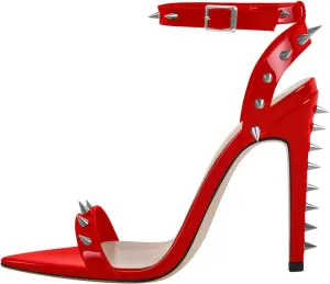 richealnini Women's Rivets Stiletto Heels Sandals with Adjustable Buckle Rivets Ankle Strap Pointed Toe Stiletto Heel Strappy Heels for Women