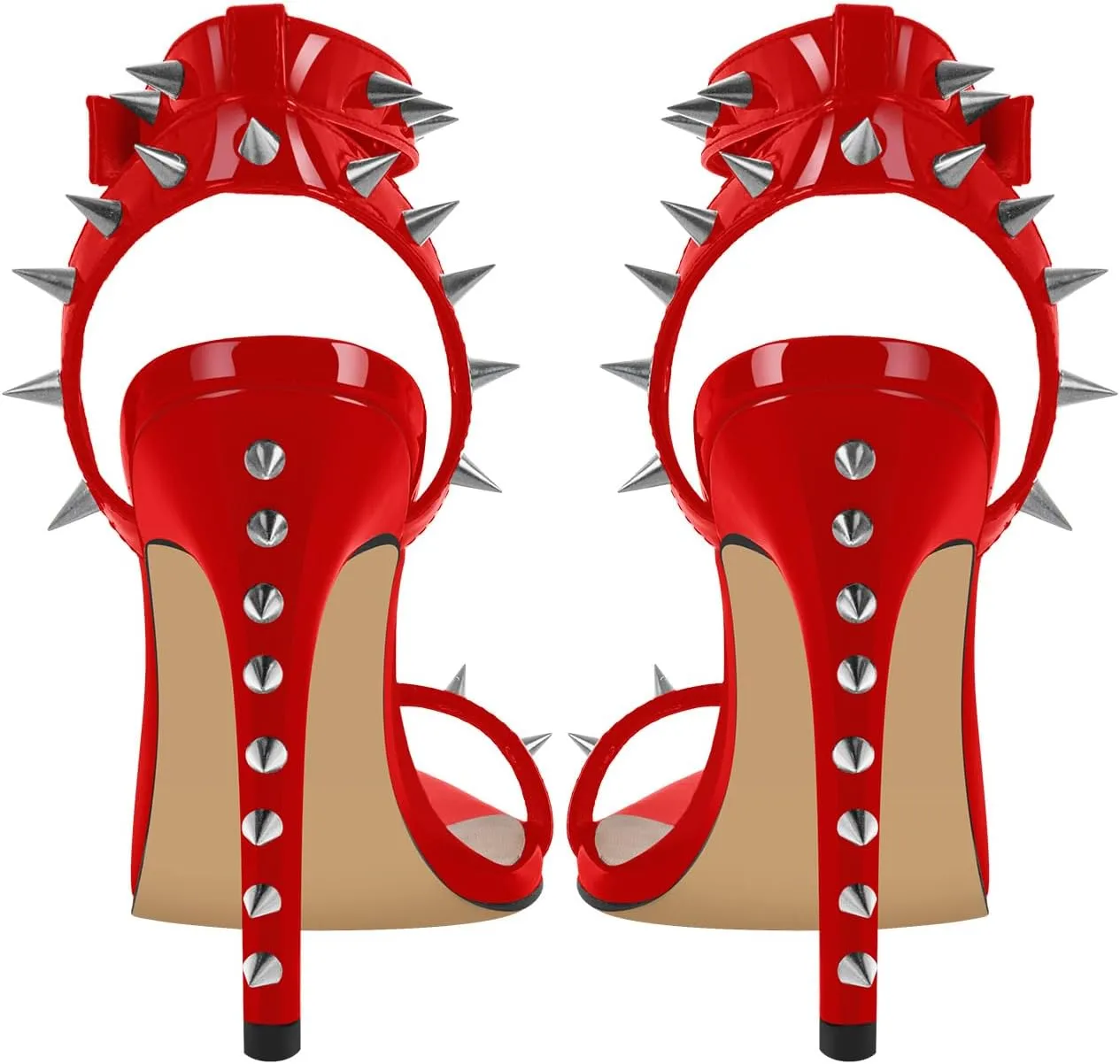 richealnini Women's Rivets Stiletto Heels Sandals with Adjustable Buckle Rivets Ankle Strap Pointed Toe Stiletto Heel Strappy Heels for Women