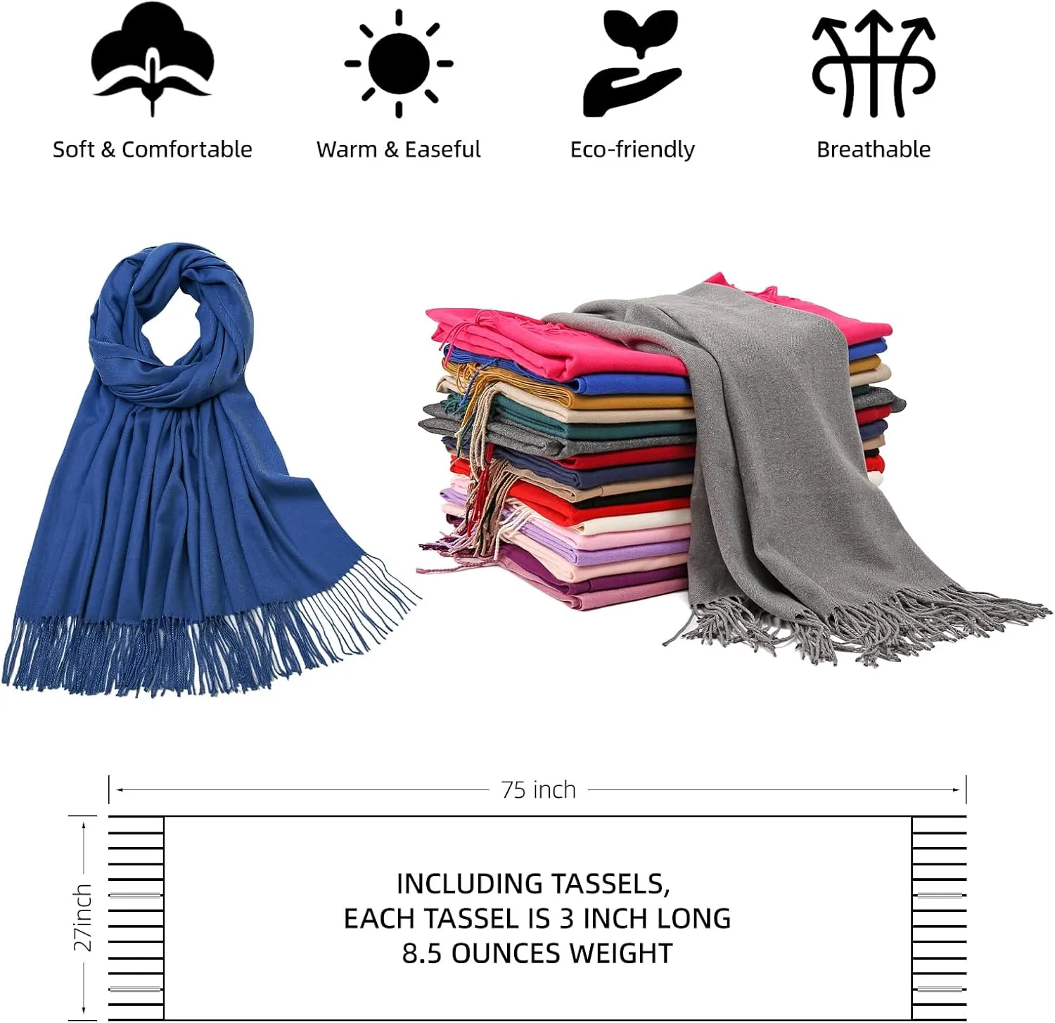 RIIQIICHY Women's Scarf Pashmina Shawls and Wraps for Evening Dress Bridesmaid Wedding Bridal Winter Warm Long Large Scarves