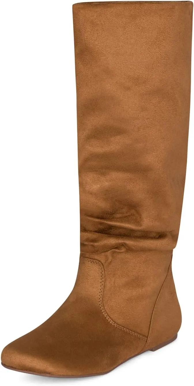 Roll- Women's Slouchy Faux Suede Knee High Pull On Flat Round Toe Boots