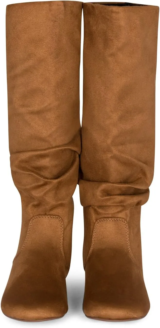Roll- Women's Slouchy Faux Suede Knee High Pull On Flat Round Toe Boots