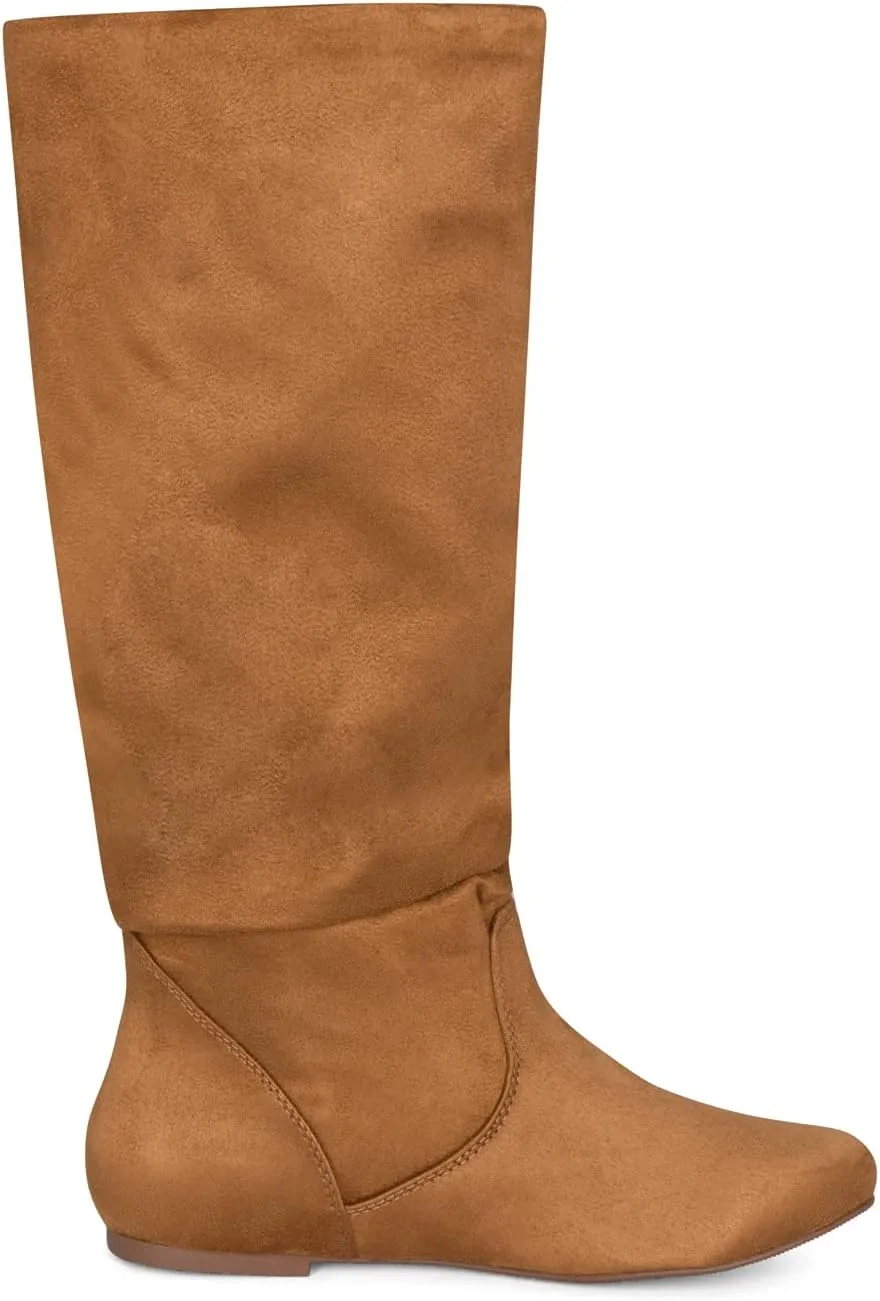 Roll- Women's Slouchy Faux Suede Knee High Pull On Flat Round Toe Boots