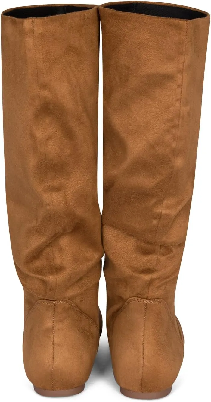Roll- Women's Slouchy Faux Suede Knee High Pull On Flat Round Toe Boots