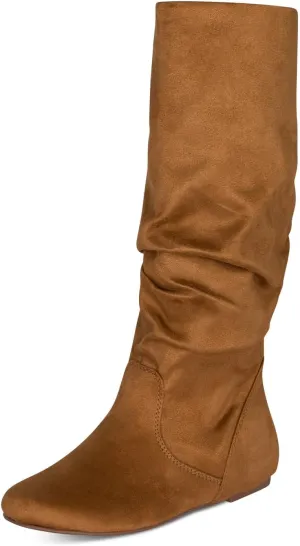 Roll- Women's Slouchy Faux Suede Knee High Pull On Flat Round Toe Boots