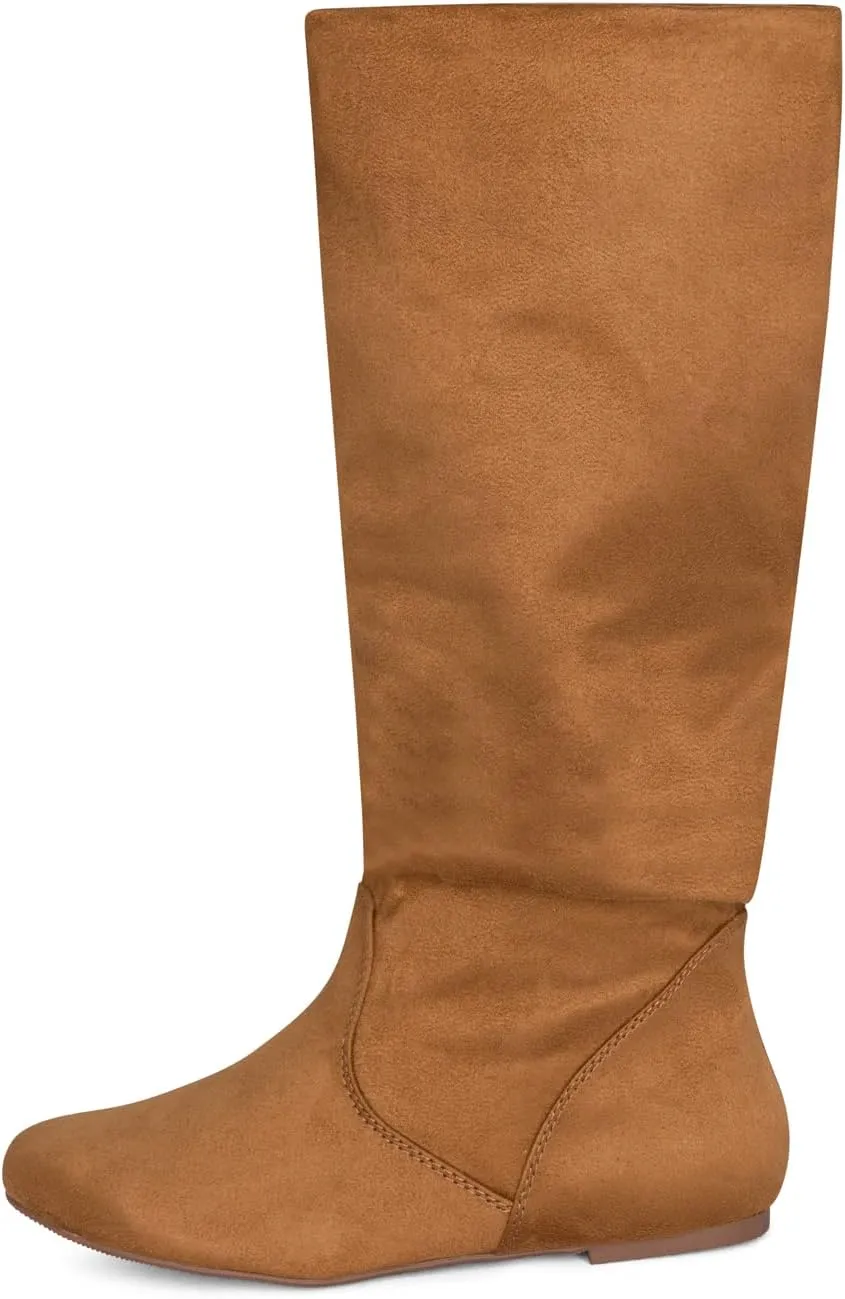 Roll- Women's Slouchy Faux Suede Knee High Pull On Flat Round Toe Boots