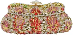 RomanticDesign Women Floral Evening Clutch Elegant Glitter Rhinestone Wedding Bridal Purse Handbag Party Prom Banquet Handbag