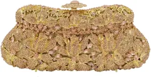 RomanticDesign Women Floral Evening Clutch Elegant Glitter Rhinestone Wedding Bridal Purse Handbag Party Prom Banquet Handbag