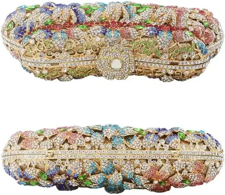 RomanticDesign Women Floral Evening Clutch Elegant Glitter Rhinestone Wedding Bridal Purse Handbag Party Prom Banquet Handbag