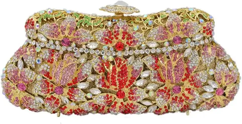 RomanticDesign Women Floral Evening Clutch Elegant Glitter Rhinestone Wedding Bridal Purse Handbag Party Prom Banquet Handbag
