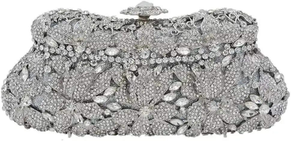 RomanticDesign Women Floral Evening Clutch Elegant Glitter Rhinestone Wedding Bridal Purse Handbag Party Prom Banquet Handbag