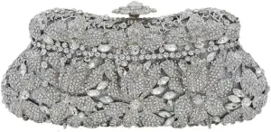 RomanticDesign Women Floral Evening Clutch Elegant Glitter Rhinestone Wedding Bridal Purse Handbag Party Prom Banquet Handbag