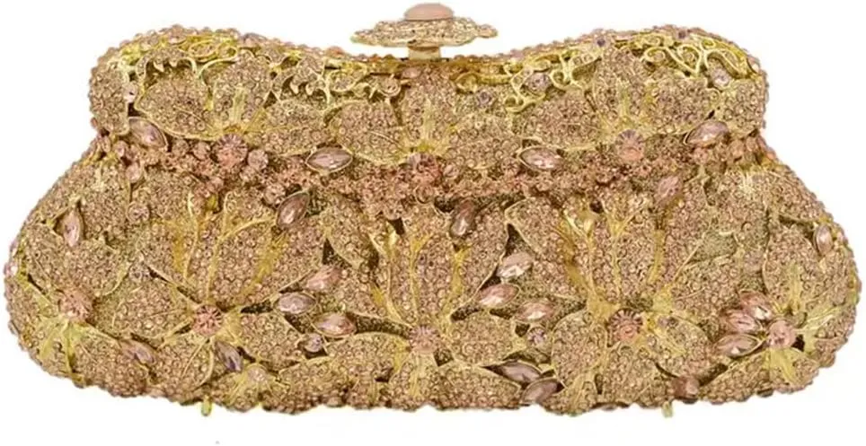 RomanticDesign Women Floral Evening Clutch Elegant Glitter Rhinestone Wedding Bridal Purse Handbag Party Prom Banquet Handbag