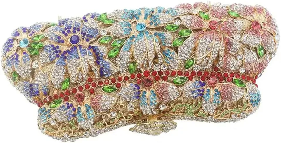 RomanticDesign Women Floral Evening Clutch Elegant Glitter Rhinestone Wedding Bridal Purse Handbag Party Prom Banquet Handbag