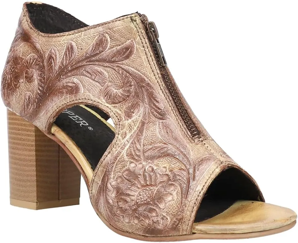 ROPER Womens Mika Embossed Open Toe Shooties Dress Casual Casual High Heel 3" & Up - Brown