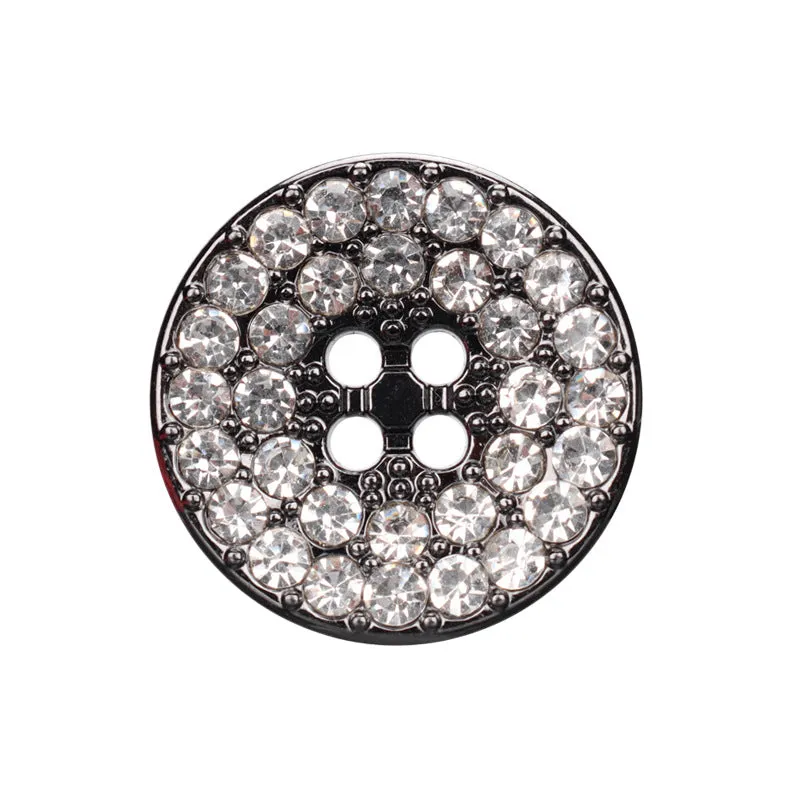 Round Gunmetal Golden Silver Rhinestone Metal Four Hole Buttons 12pcs