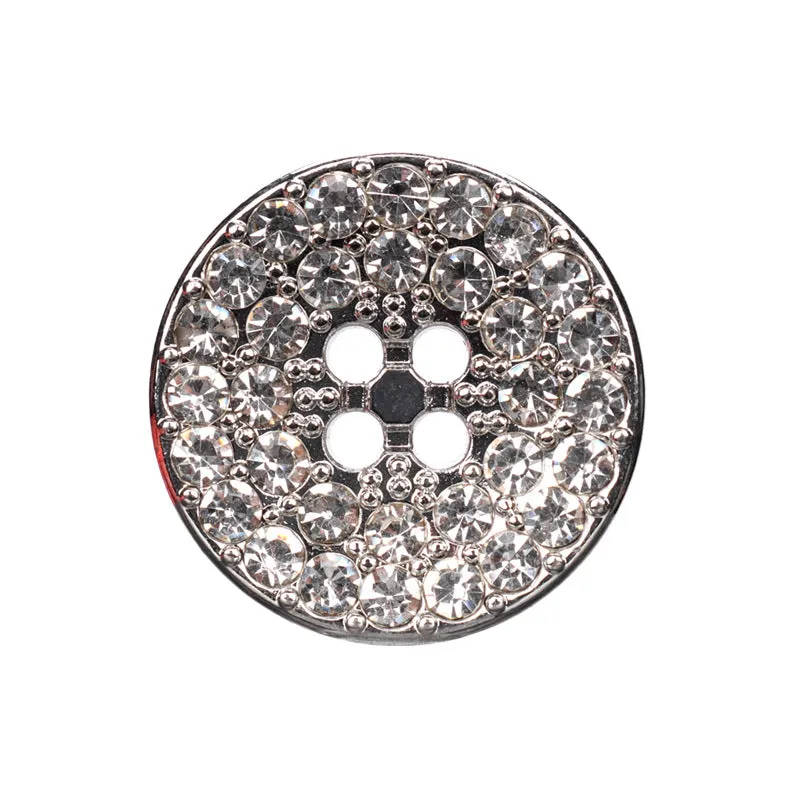 Round Gunmetal Golden Silver Rhinestone Metal Four Hole Buttons 12pcs