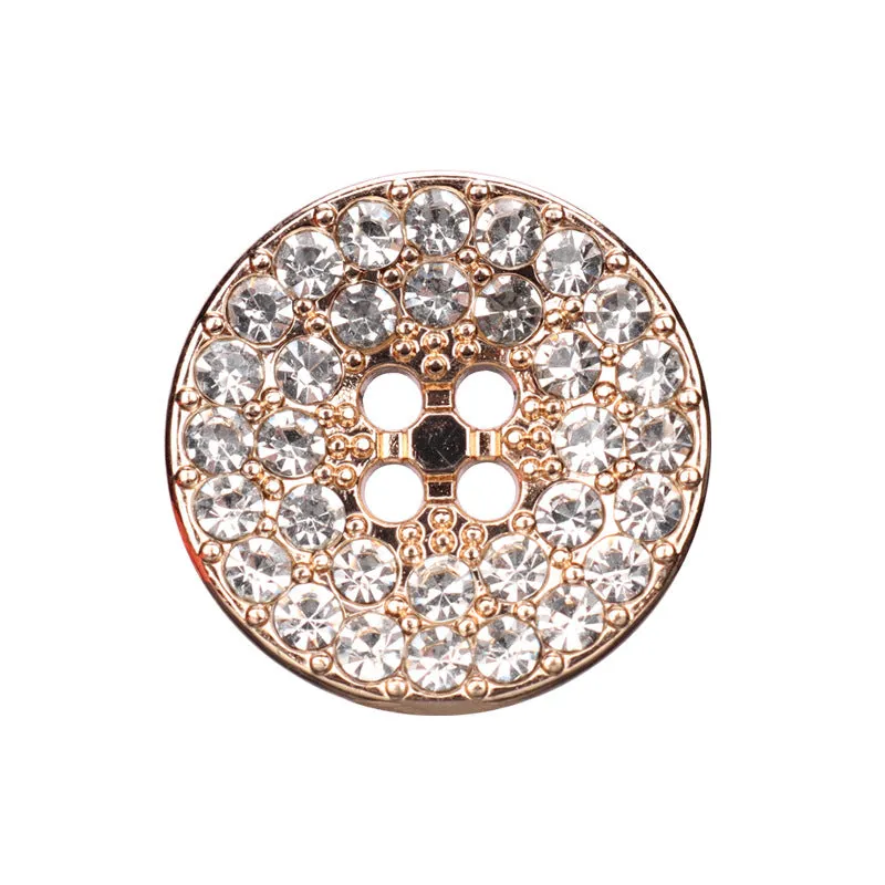 Round Gunmetal Golden Silver Rhinestone Metal Four Hole Buttons 12pcs