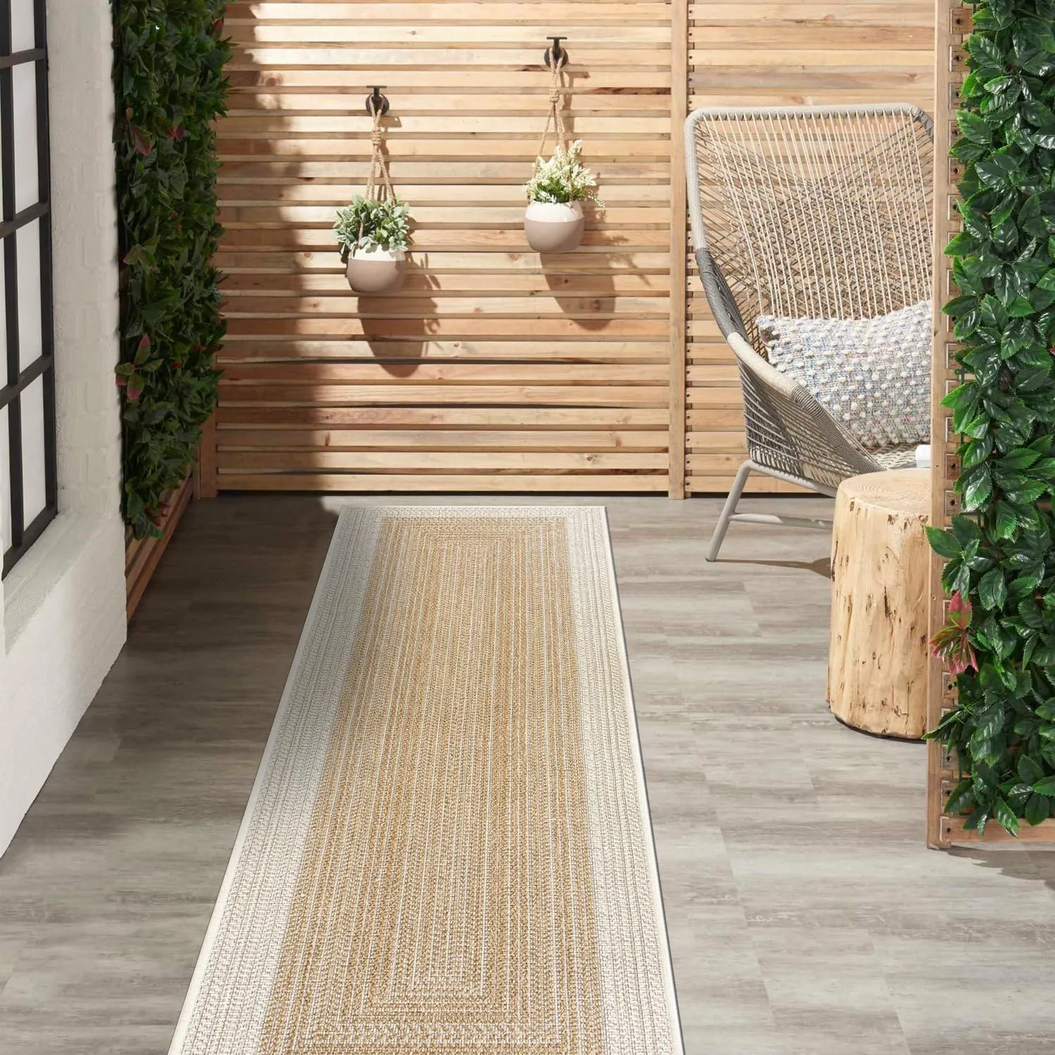 Rugshop Contemporary Braided Weather Resistant Reversible Indoor/Outdoor Runner Rug 2' x 7' Natural