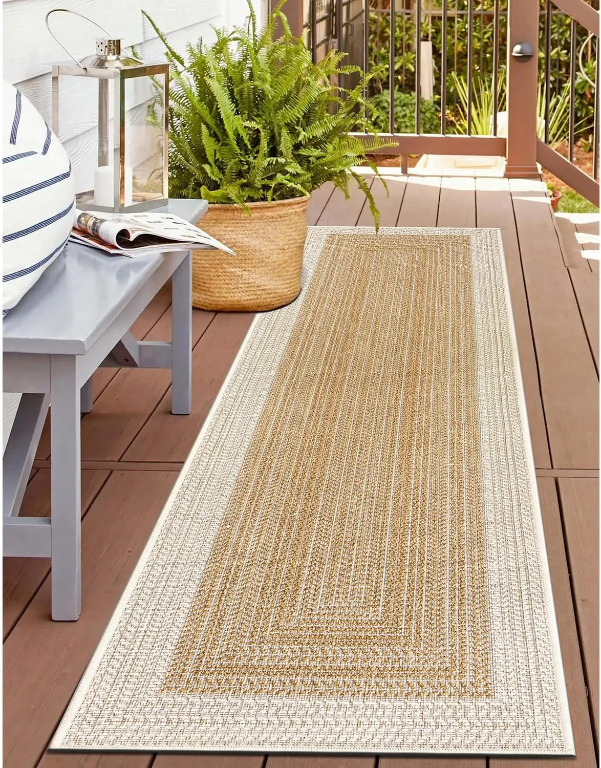 Rugshop Contemporary Braided Weather Resistant Reversible Indoor/Outdoor Runner Rug 2' x 7' Natural