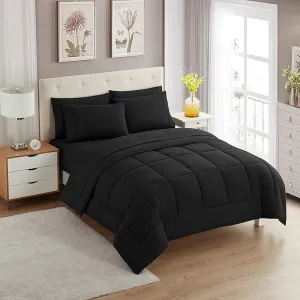 RV Short Queen Comforter Set for RV Camper Comforter Set with Fitted & Flat Sheet, 4 Pillowcases Tailored for RV Short Queen Beds Cozy Essentials for Your RV Bedroom, Black