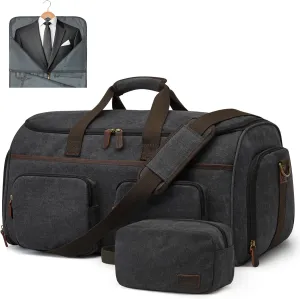 S-ZONE Garment Bag for Travel Carry on Duffle Bag for Men Travel Convertible Suit Bags Carry on Luggage Hanging Suitcase Travel Bag with Toiletry Bag, Black, 50l