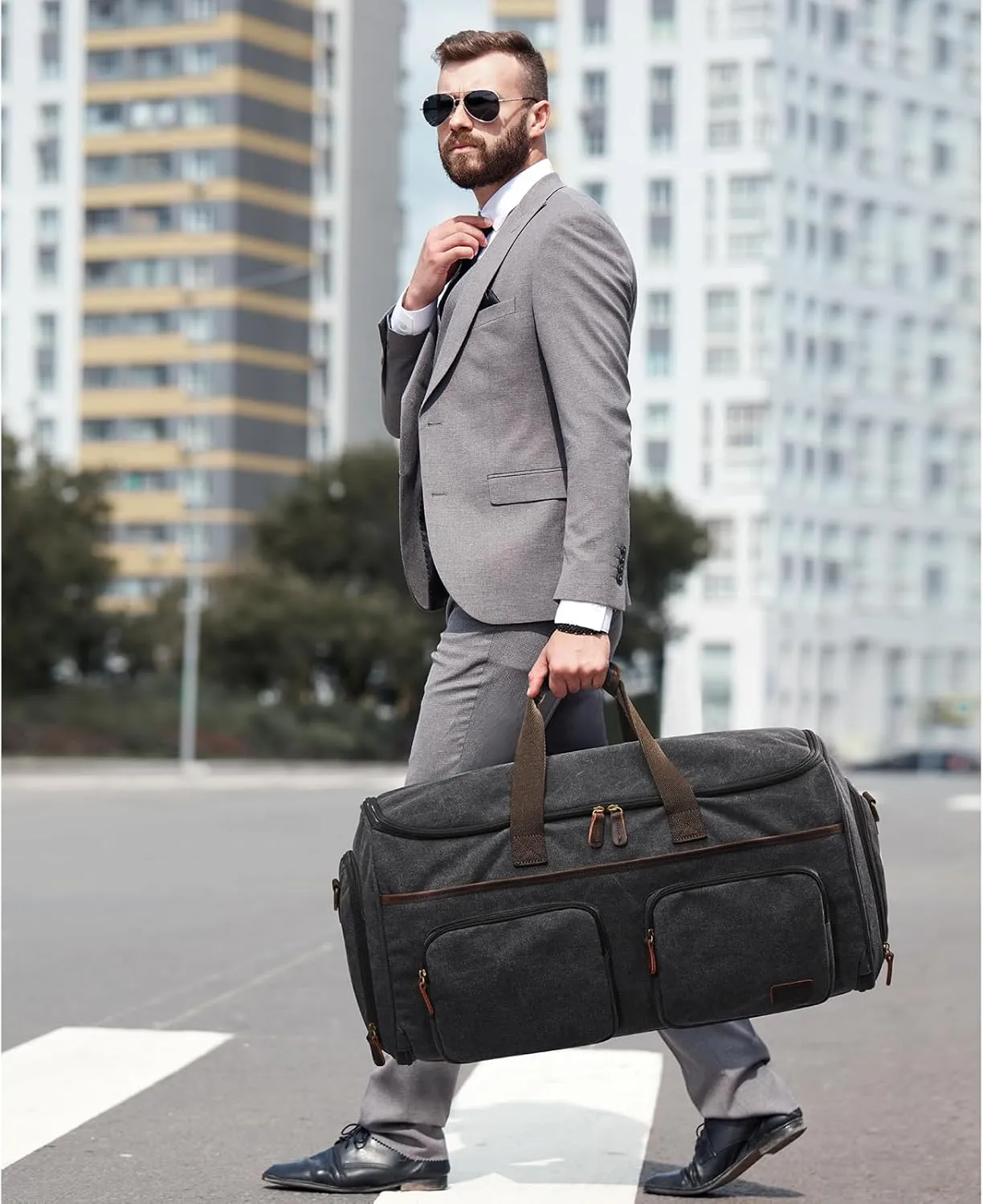 S-ZONE Garment Bag for Travel Carry on Duffle Bag for Men Travel Convertible Suit Bags Carry on Luggage Hanging Suitcase Travel Bag with Toiletry Bag, Black, 50l
