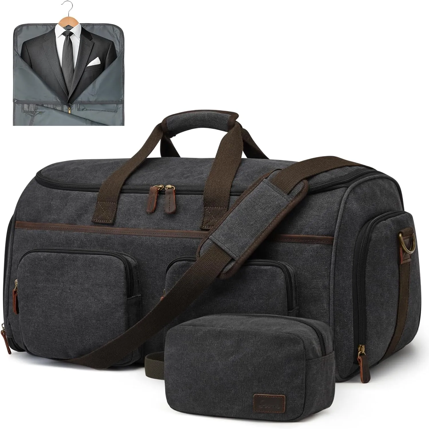 S-ZONE Garment Bag for Travel Carry on Duffle Bag for Men Travel Convertible Suit Bags Carry on Luggage Hanging Suitcase Travel Bag with Toiletry Bag, Black, 50l
