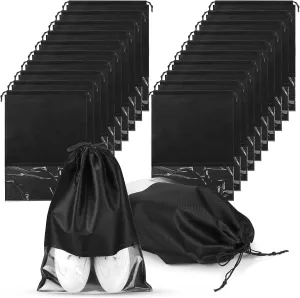 Sadnyy 50 Pcs Black Shoe Bags for Travel Large Non Woven Drawstring Shoes Organizers Pouch for Packing Portable Storage Bags Carrier for Women Men Travel Storage, 12.6x17.3 Inches
