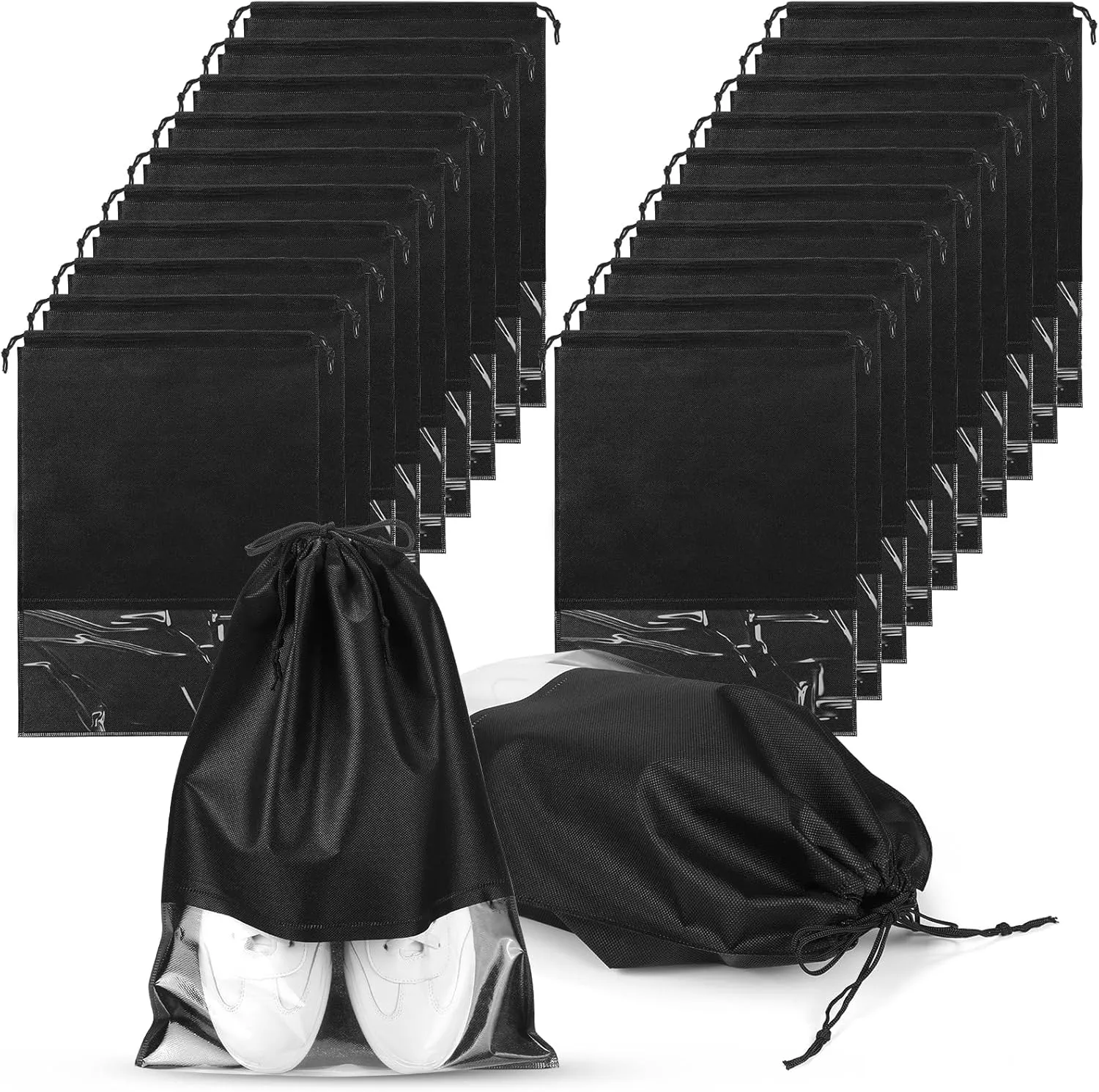 Sadnyy 50 Pcs Black Shoe Bags for Travel Large Non Woven Drawstring Shoes Organizers Pouch for Packing Portable Storage Bags Carrier for Women Men Travel Storage, 12.6x17.3 Inches