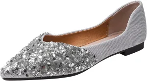 SAFECAMS Women's Shiny Rhinestone Ballet Flats Shoes Pointed Toe Flats for Women Comfortable Slip on Wedding Work Low Heel Dress Shoes
